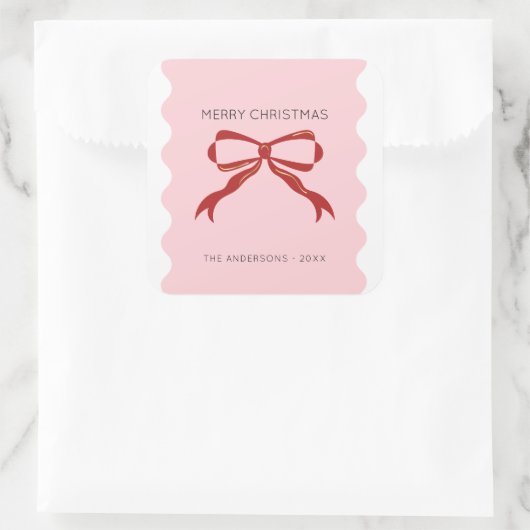 赤い弓コケットのスクエグリ縁どスクリスマス スクエアシール (バッグ)