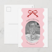 赤い弓スカロップフォトクリスマス シーズンポストカード (正面/裏面)