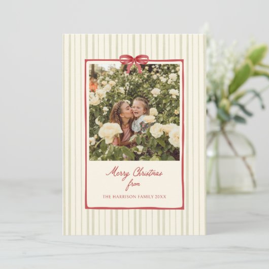 赤い弓フレームのセージストライプ写真 シーズンカード (スタンド正面)