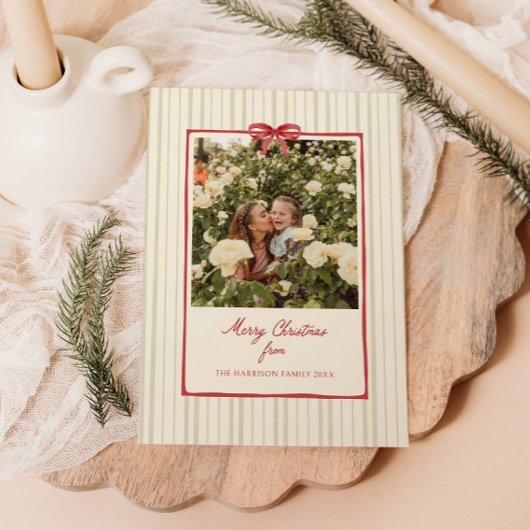 赤い弓フレームのセージストライプ写真 シーズンカード