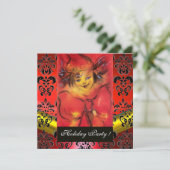 赤い弓ブラック金ゴールドダマスクモノグラムルビー付きピエロ 招待状 (スタンド正面)