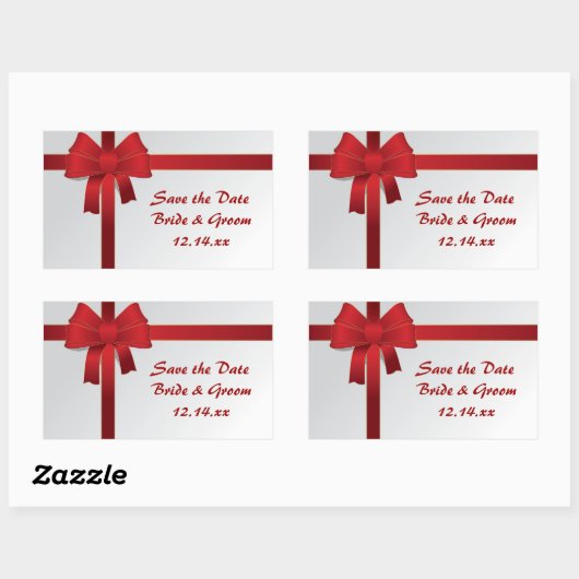 赤い弓冬の結婚式の日付を保存 長方形シール (シート)