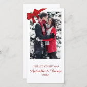 赤い弓初めてのクリスマスとフォトカード シーズンカード (正面/裏面)