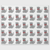 赤い弓包装紙を持つ灰色猫 ラッピングペーパー (フラット)