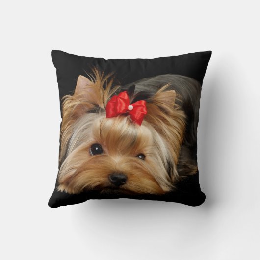 赤い弓枕とのヨークシャーテリア クッション (裏面)