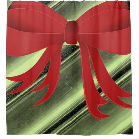 赤い弓緑の黒いシャワーカーテン シャワーカーテン (正面)