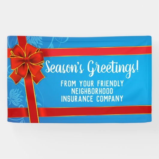 赤い弓青くカスタムなクリスマス・パーティの休日 横断幕 (横)