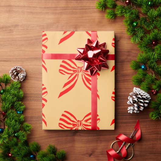 赤い弓 ラッピングペーパー (クリスマスギフト)