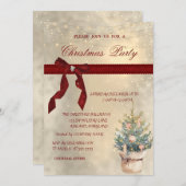 赤い弓、松の木、ボール企業のクリスマスパーティー 招待状 (正面/裏面)