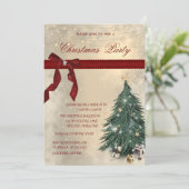 赤い弓、松の木、星のクリスマス企業のパーティー 招待状 (スタンド正面)
