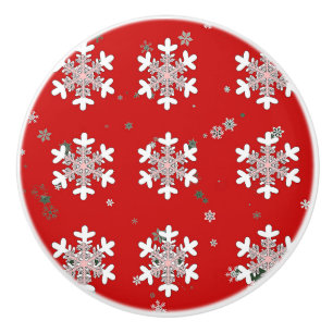 赤い引き出し取っ手のクリスマススノーフレーク セラミックノブ