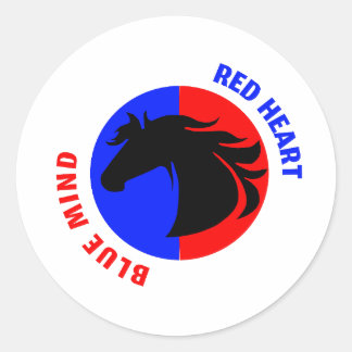 赤い心と青い心の馬ステッカー ラウンドシール