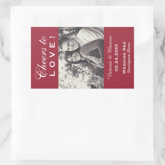 赤い応援の愛結婚の写真ワインボトルの好意 長方形シール (バッグ)