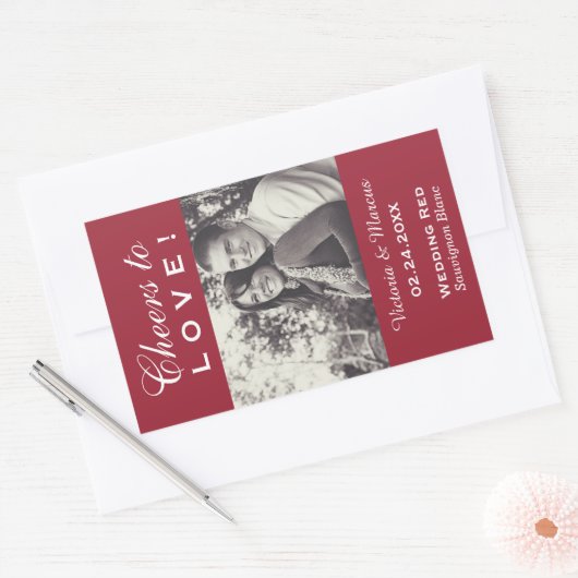 赤い応援の愛結婚の写真ワインボトルの好意 長方形シール (封筒)