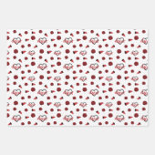 赤い応援ハート、ポンポン、メガフォンパターン ラッピングペーパーシート (正面)