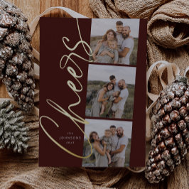 赤い応援ミニマルスモダンエレガントスクリプトのクリスマス 箔シーズンカード