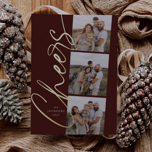 赤い応援ミニマルスモダンエレガントスクリプトのクリスマス 箔シーズンカード