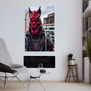 赤い怖いエイリアンのポートレート   AIアートポスター ポスター