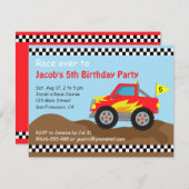 赤い怪物のトラックの誕生日パーティ子供へー 招待状 (正面/裏面)