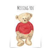 赤い恋しく思セーターのカードが付いた悲しいテディベア カード