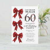 赤い恋するリボンの記念日 60歳の誕生日パーティー 招待状 (スタンド正面)