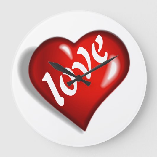 赤い恋のハート ラージ壁時計 (正面)