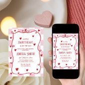 赤い恋のバレンタインデー 女の子の落書き 赤ちゃん  招待状