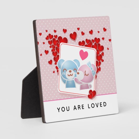 赤い恋キスをするのハートで愛されるクマ フォトプラーク (正面)