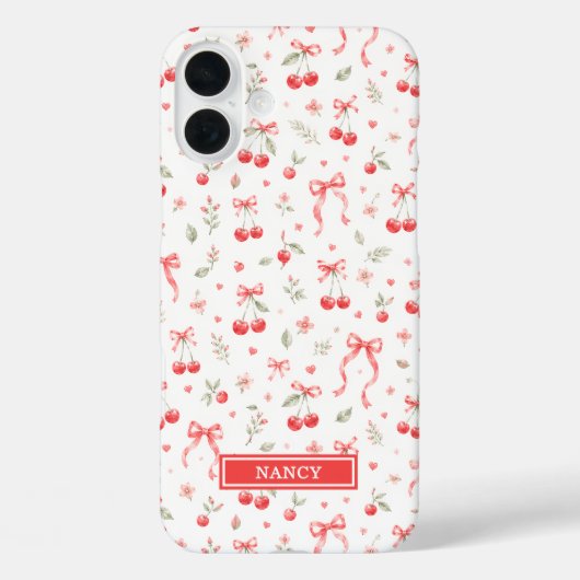 赤い恋愛風リボンのモノグラム付きチェリー Case-Mate iPhoneケース (裏面)