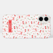 赤い恋愛風リボンのモノグラム付きチェリー Case-Mate iPhoneケース (裏面 (横))