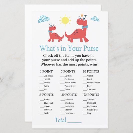 赤い恐竜あなたの財布ゲームの赤ちゃんシャワーに何がある (正面/裏面)