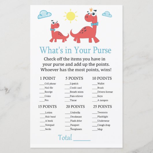 赤い恐竜あなたの財布ゲームの赤ちゃんシャワーに何がある (正面)