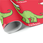 赤い恐竜のサンタのカスタムの子供 ラッピングペーパー (ロールコーナー)