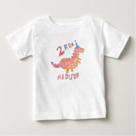 赤い恐竜 2 歳 誕生日パーティー ベビーTシャツ