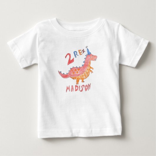 赤い恐竜 2 歳 誕生日パーティー ベビーTシャツ (正面)