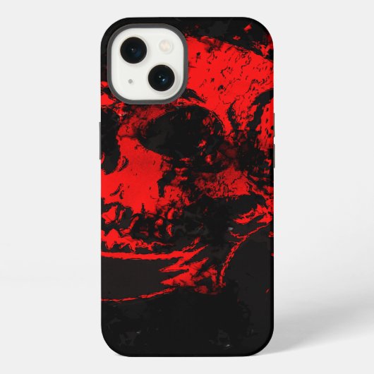 赤い悪魔のドクロ 怖いアート iPhoneケース (裏面)