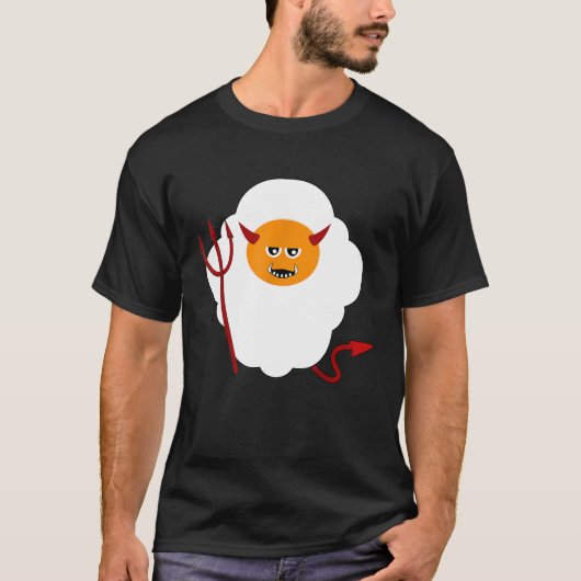 赤い悪魔の角テールピッチフォーク悪魔の卵H Tシャツ (正面)