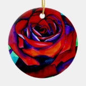 赤い情熱のバラのオリジナル水彩画 セラミックオーナメント (正面)