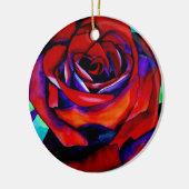 赤い情熱のバラのオリジナル水彩画 セラミックオーナメント (左)