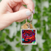 赤い情熱バラオリジナル水彩画 キーホルダー (手)