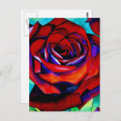 赤い情熱バラオリジナル水彩画 ポストカード (正面/裏面)