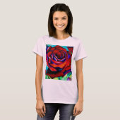 赤い情熱バラオリジナル水彩画 Tシャツ (正面フル)