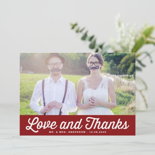 赤い愛と感謝していレトロ写真結婚の サンキューカード (スタンド正面)