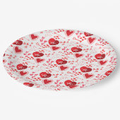 赤い愛のハートと蜂蜜 ペーパープレート (アングル)