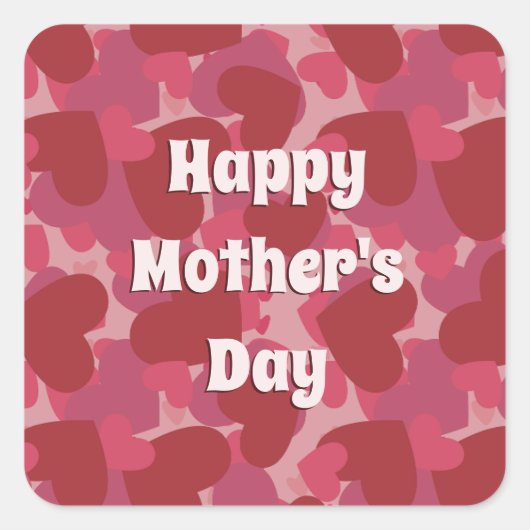 赤い愛のハートパターン母の日 スクエアシール (正面)