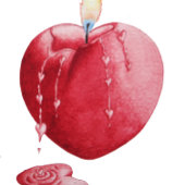 赤い愛のハート型の燃えるキャンドルアートデザイン フロストグラスマグカップ