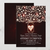 赤い愛のメイソンの瓶の花結婚式の招待 招待状 (正面/裏面)