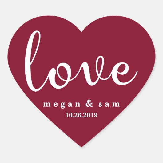 赤い愛の名前と日付 ハートシール (正面)