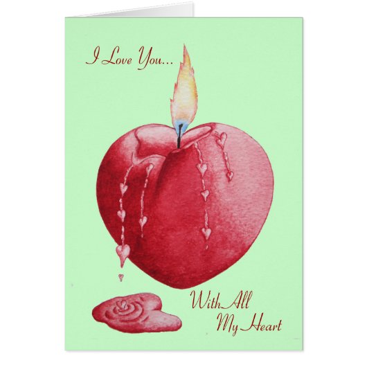 赤い愛の心はロマンチックな詩とキャンドル (正面)