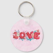 赤い愛の文字はっきりしたの文字水色 キーホルダー (正面)